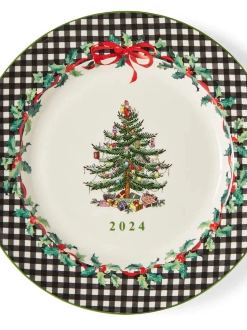 Spode Christmas Tree Annual 2024 Collector Salad Plate Holly Gingham Decor